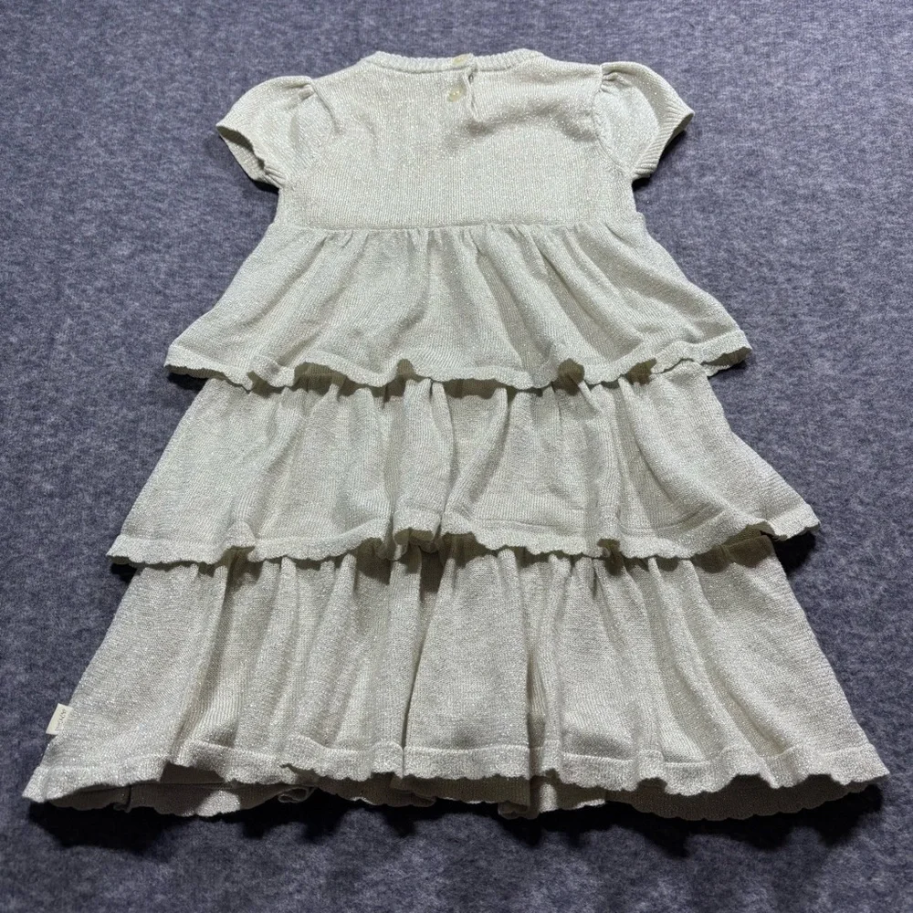 DKNY Girls Cream Tiered Knit Dress with Puff Sleeves - Picture 4 of 11